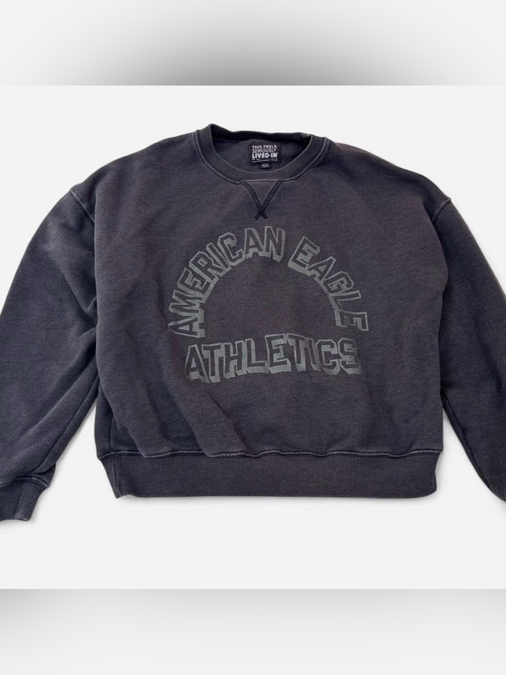 American Eagle "Seriously Lived-In" Faded Black Varsity Crewneck Sweatshirt